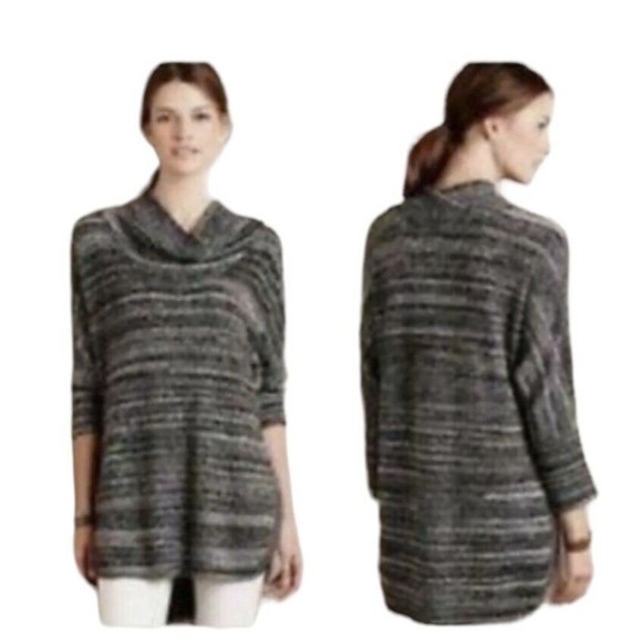Thistle & Lavender Women's Black Space Dye Gray Cowl Neck Tunic Sweater Sz M - Picture 6 of 12